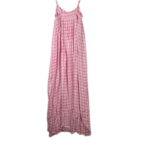 NEW! Playa Lucila Pink Check Maxi Slip Dress Smocked Elastic Back Straps Size XS - Picture 5 of 11